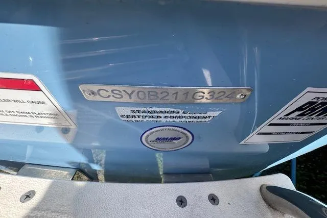 Slide: The Image of 2024 Carolina Skiff 26 Ultra Elite boat identification plate and certification labels. - 7