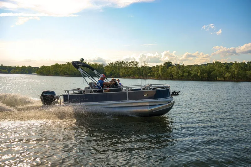 Slide: The Image of Steering console of 2026 Sun Tracker Bass Buggy 18 DLX pontoon boat. - 2