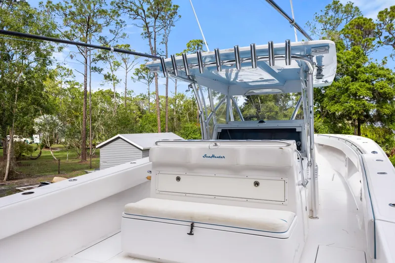 Slide: The Image of 2016 SeaHunter 41 Tournament boat with sleek design, spacious deck, and modern features. - 41