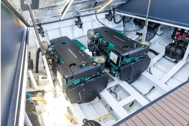Slide: The Image of Engine room of 2024 Lekker 44 boat with dual Volvo Penta engines. - 7