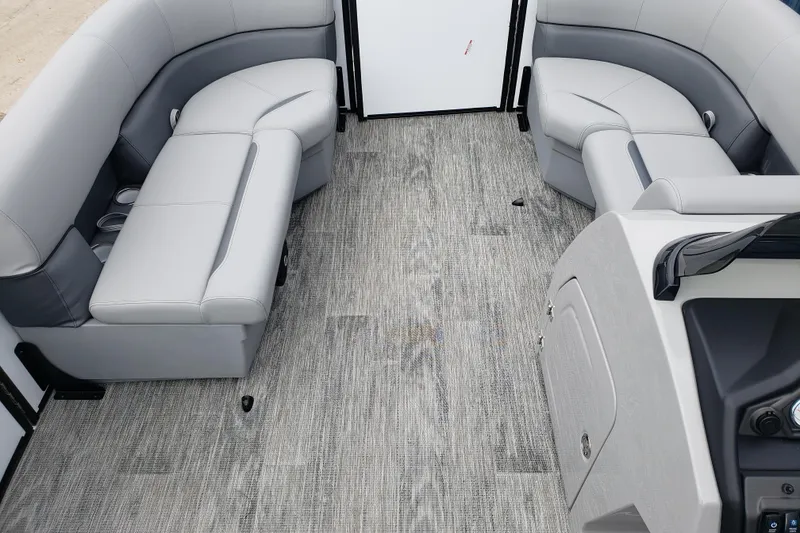 Slide: The Image of 2026 Bentley Pontoons Fish 223 N-Cruise interior with gray seating and modern flooring. - 17