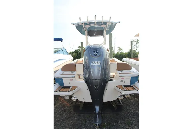 Slide: The Image of 2025 Pioneer 202 Islander boat with powerful 200 HP outboard motor, rear view. - 3