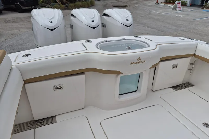 Slide: The Image of Regulator 35 boat 2026 with triple outboard engines. - 8