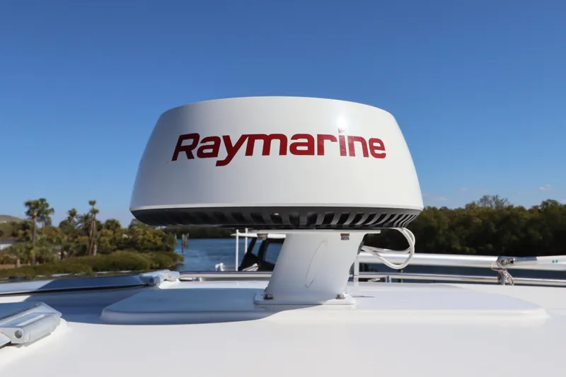 Slide: The Image of Raymarine radar on 2008 Glacier Bay 3080 Coastal Runner boat, clear sky background. - 28
