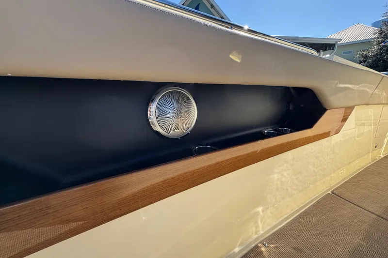 Slide: The Image of 2026 Chris-Craft Catalina 31 boat detail with sleek design and wood accents. - 26
