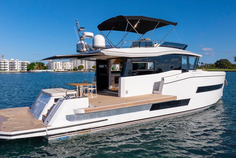 Slide: The Image of 2023 Pardo Yachts E60 luxury yacht with sleek design and spacious deck. - 10