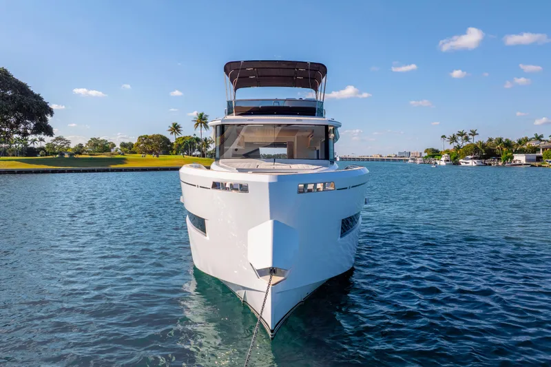 Slide: The Image of 2023 Pardo Yachts E60 luxury yacht cruising on open water. - 14