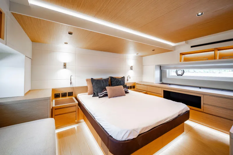 Slide: The Image of Luxurious interior of 2023 Pardo Yachts E60, featuring twin beds and modern bathroom. - 42