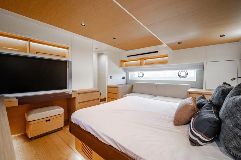 Slide: The Image of Luxurious interior of 2023 Pardo Yachts E60 with modern furnishings and elegant design. - 44