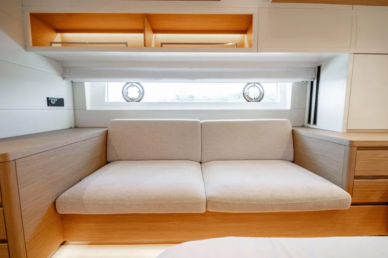 Slide: The Image of Luxurious interior of 2023 Pardo Yachts E60, featuring elegant bedroom with modern design. - 46