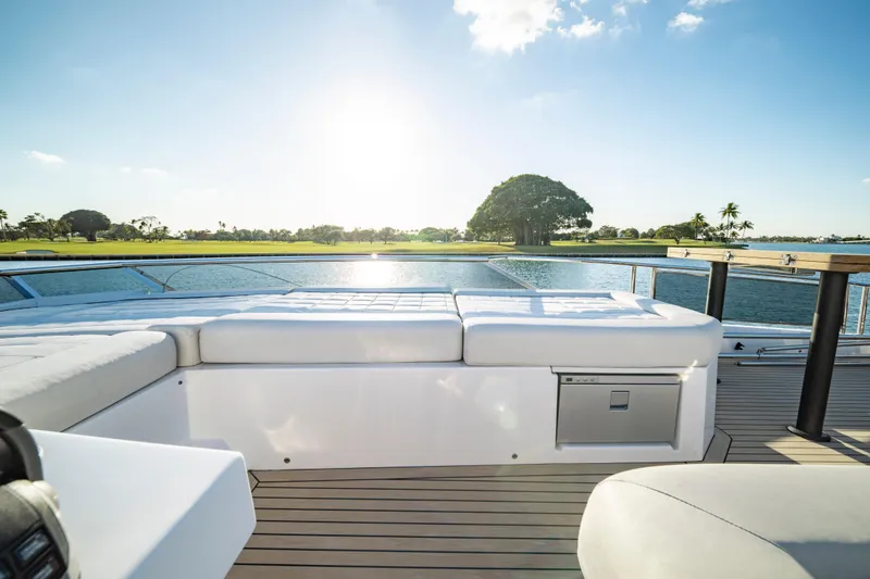 Slide: The Image of Helm of 2023 Pardo Yachts E60 with modern navigation displays and steering wheel. - 58