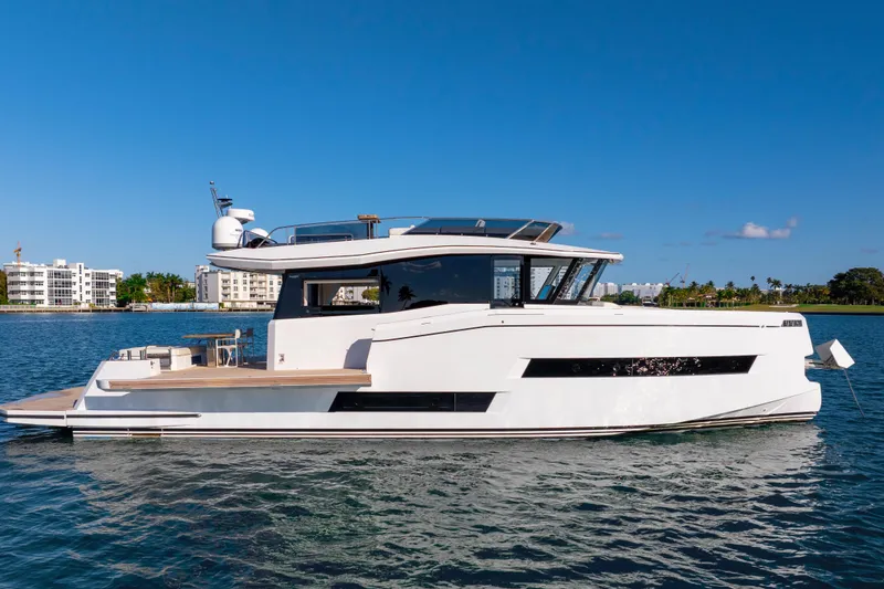 Slide: The Image of Overhead view of 2023 Pardo Yachts E60 on blue water. - 64