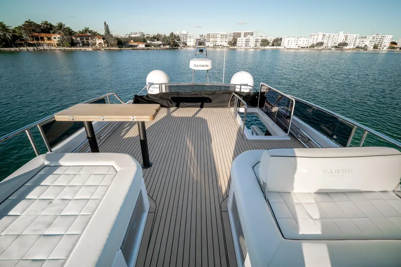 Slide: The Image of Luxurious deck of 2023 Pardo Yachts E60 with scenic waterfront view. - 59