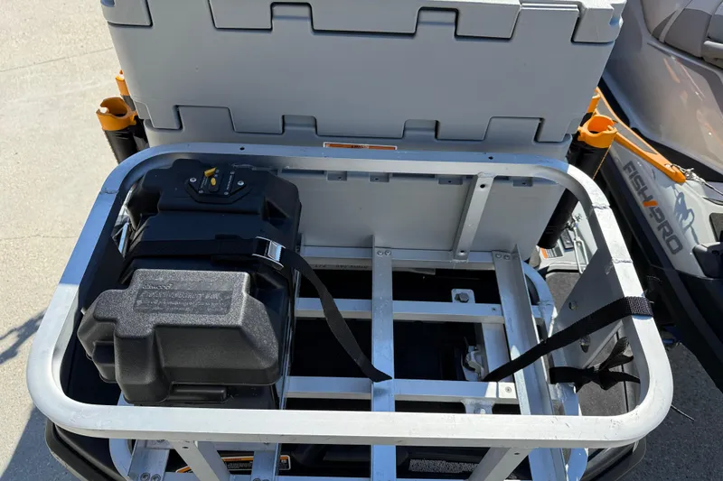 Slide: The Image of 2024 Sea-Doo FishPro Trophy 170 storage compartment with equipment and accessories. - 19