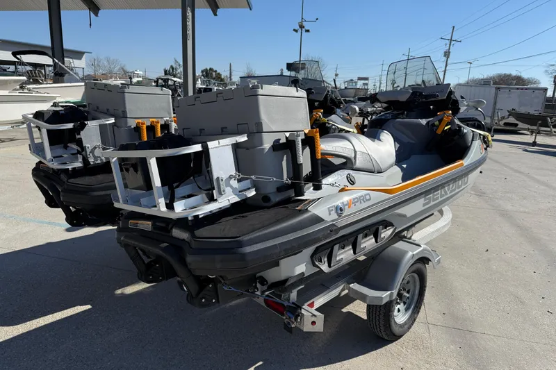 Slide: The Image of 2024 Sea-Doo FishPro Trophy 170 on trailer, equipped for fishing adventures. - 6