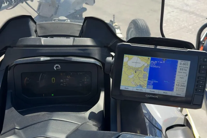 Slide: The Image of 2024 Sea-Doo FishPro Trophy 170 dashboard with Garmin GPS display. - 8