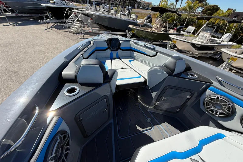 Slide: The Image of 2026 Sunsation 32 CCX boat interior with modern seating and sleek design. - 29