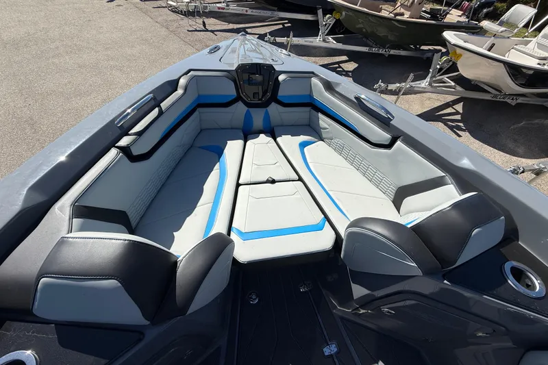 Slide: The Image of 2026 Sunsation 32 CCX boat interior with modern seating and sleek design. - 30