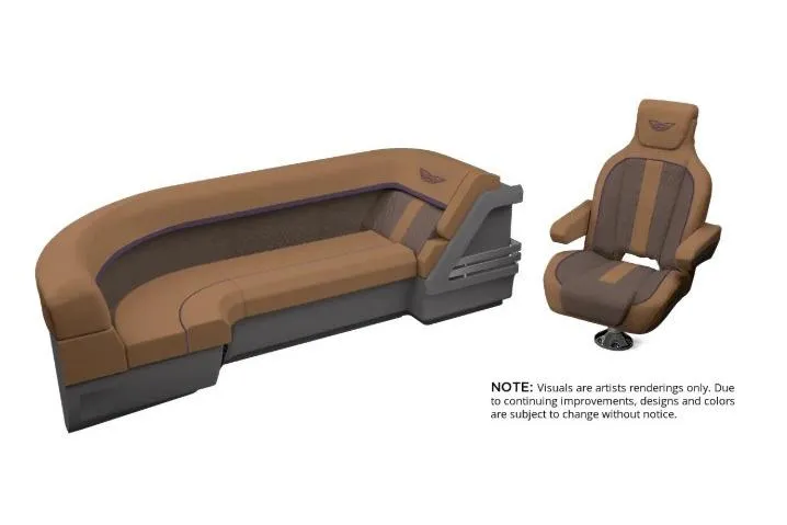 Slide: The Image of 2026 Bennington 22 MSB boat seating, brown and gray design, artist rendering. - 3