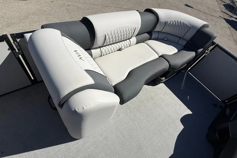 Slide: The Image of Luxurious seating on 2026 Avalon 2385 Catalina Quad Lounger, Tri Toon High Performance boat. - 13