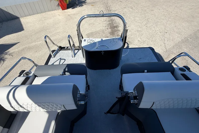 Slide: The Image of 2026 Avalon 2385 Catalina Quad Lounger, Tri Toon High Performance boat interior with seating. - 24