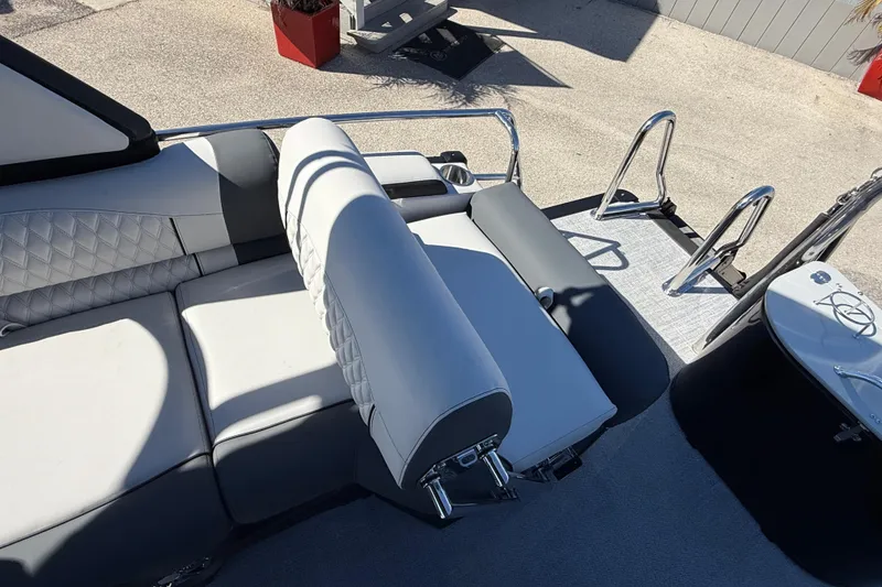 Slide: The Image of Luxurious seating on 2026 Avalon 2385 Catalina Quad Lounger, Tri Toon High Performance boat. - 25