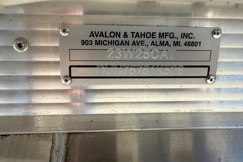 Slide: The Image of Metal identification plate for Avalon 2385 Catalina Quad Lounger, 2026 model, by Avalon & Tahoe Mfg. - 28