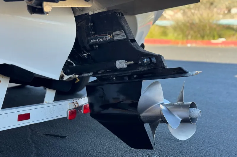 Slide: The Image of Close-up of a 2005 Cobalt 200 boat's MerCruiser propeller on a trailer. - 8