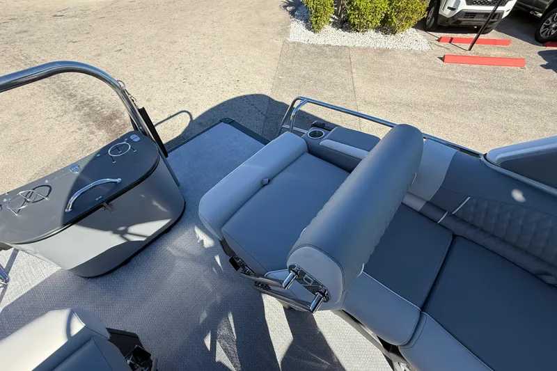Slide: The Image of 2026 Avalon 2385 Catalina Windshield Quade Lounger, Tri Toon, high-performance boat interior. - 29