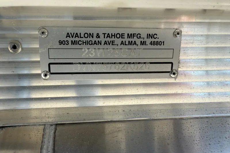 Slide: The Image of Metal identification plate for Avalon 2385 Catalina Windshield Quade Lounger, 2026 model, Alma, MI. - 31