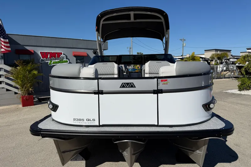 Slide: The Image of 2026 Avalon 2385 Catalina Windshield Quade Lounger, Tri Toon, High Performance boat at dealership. - 4