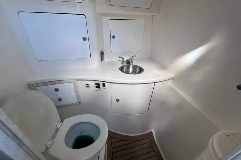 Slide: The Image of 2008 Intrepid 370 Cuddy interior drawers and flooring detail. - 47