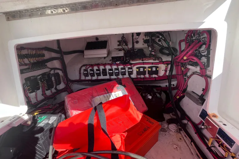 Slide: The Image of Ceiling view of 2008 Intrepid 370 Cuddy boat with integrated lighting fixtures. - 83