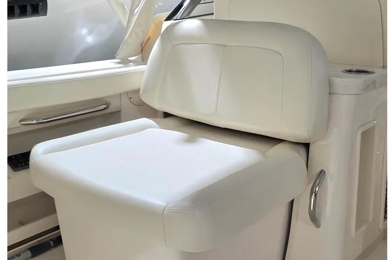 Slide: The Image of Interior of Grady-White Freedom 307 boat, seating area, year 2019. - 21