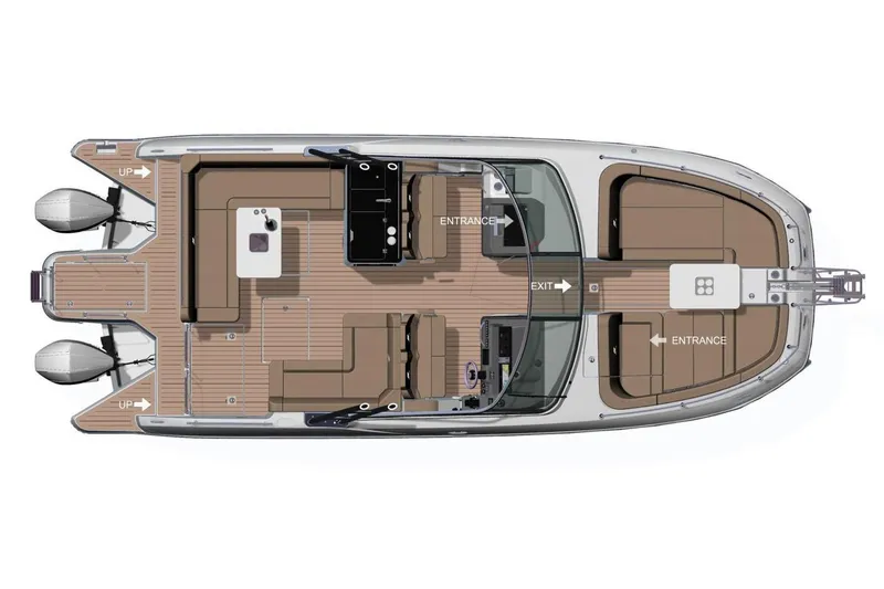 Slide: The Image of Manufacturer Provided Image: Top view of 2026 Jeanneau TH33 boat layout with seating and dual engines. - 9