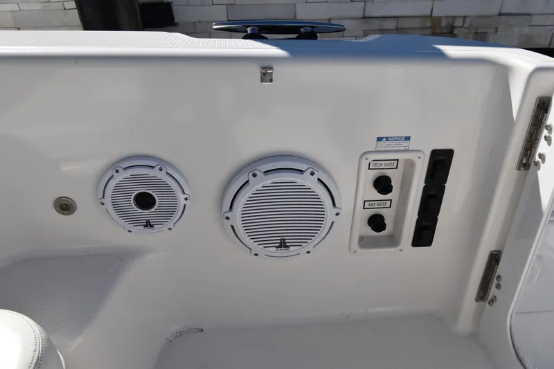 Slide: The Image of 2006 Tiara Yachts 3600 Open boat speakers and water controls on deck. - 10