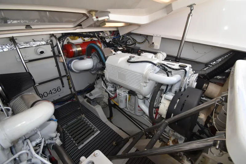 Slide: The Image of Engine room of a 2006 Tiara Yachts 3600 Open, showcasing mechanical components and systems. - 27