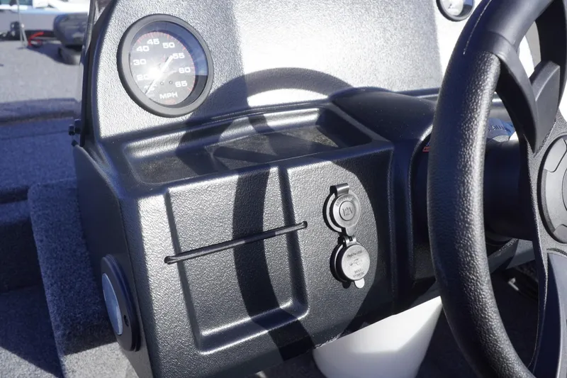 Slide: The Image of Dashboard of 2025 Lowe Skorpion 17 boat with speedometer and steering wheel. - 29