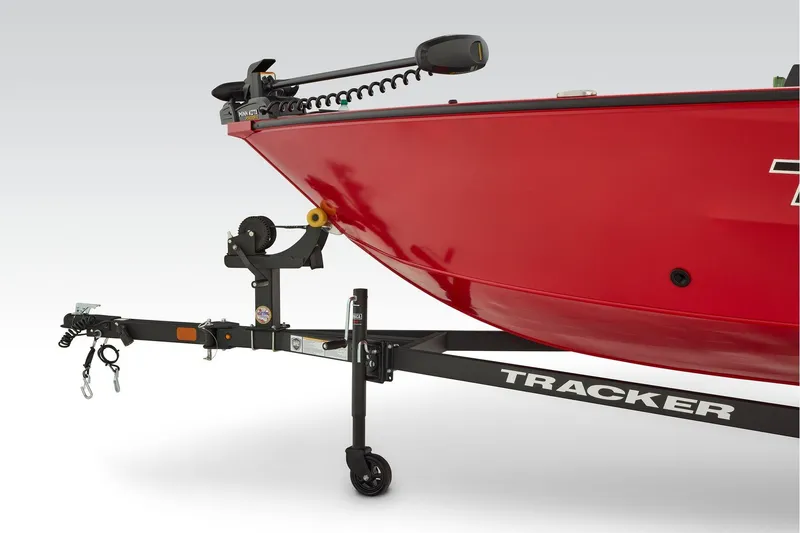 Slide: The Image of Manufacturer Provided Image: Red 2026 Tracker Pro Guide V-16 SC boat on trailer, featuring a trolling motor. - 30