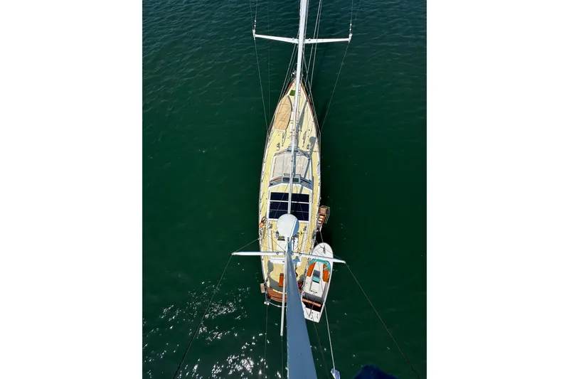 Slide: The Image of Aerial view of 1971 Alden Boothbay Explorer sailboat on calm water. - 9