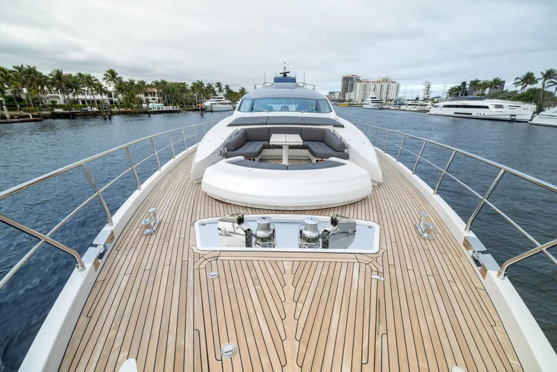 Slide: The Image of Luxurious 2018 Pershing 108 yacht with spacious deck and elegant seating area. - 23