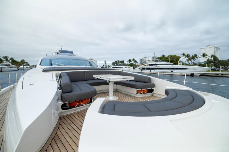 Slide: The Image of Luxurious 2018 Pershing 108 yacht with sleek design and spacious deck seating. - 28