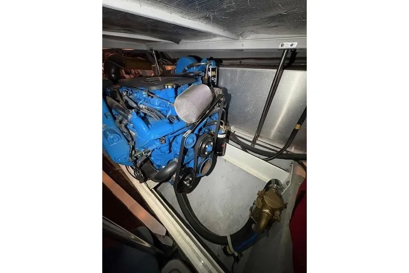 Slide: The Image of 2003 Silverton 39 Motor Yacht in indoor storage on stands. - 21