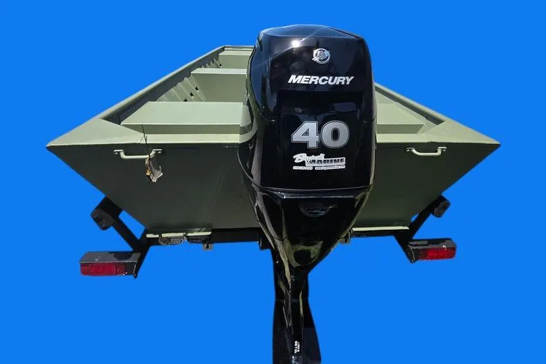 Slide: The Image of 2025 Weldcraft 1652-RL boat with Mercury 40 outboard motor, blue background. - 12