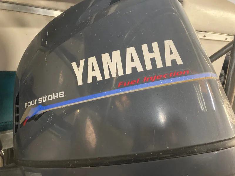 Slide: The Image of Godfrey Sweetwater 24ELITE pontoon boat, 2000 model, with outboard motor, under covered area. - 3