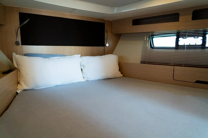 Slide: The Image of Interior cabin of 2022 Bavaria SR41 yacht with cozy bed and modern design. - 15