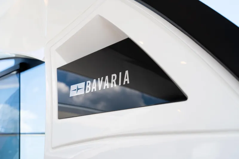 Slide: The Image of Bavaria SR41 2022 yacht logo on sleek white exterior. - 5