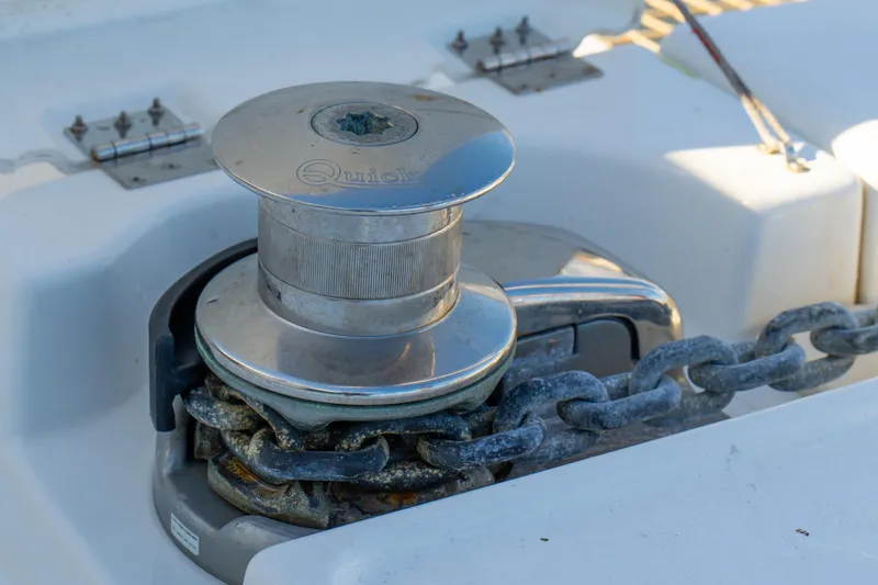 Slide: The Image of Anchor windlass on 2023 Lagoon 46 catamaran deck. - 108