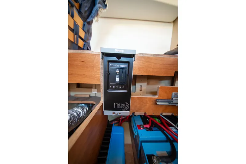 Slide: The Image of Photovoltaic controller in 2023 Lagoon 46 yacht interior, showcasing electrical components. - 93