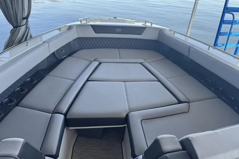 Slide: The Image of Luxurious seating area on 2024 Cobalt R35 boat, featuring sleek, modern design. - 24